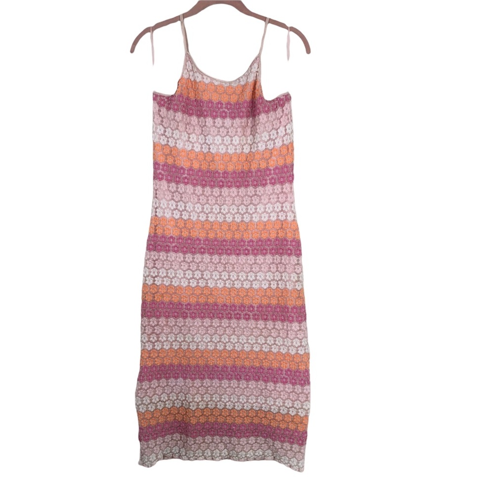 Gaby Colorblock Textured  Slip/Sun Dress Covered in 3D Flowers Fully Lined SZ M